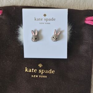 Kate Spade Make Magic Studs Earrings Rabbit Bunny Furry Tail Rhistone Crystal